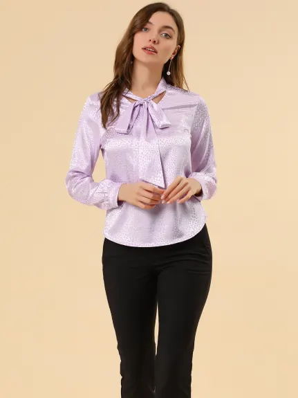 Allegra K- irrégulier pointillé travail Casual manches longues cravate col Blouse