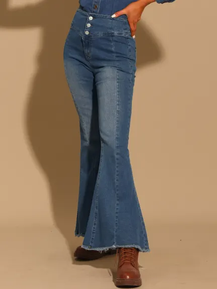 Allegra K- Bell Bottom Jeans High Rised Classic Flared Denim Pants