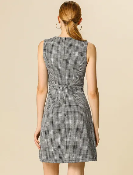 Allegra K- Sleeveless Plaid Houndstooth Flare Dress