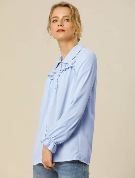 Allegra K- Ruffle Peter Pan Collar Shirt