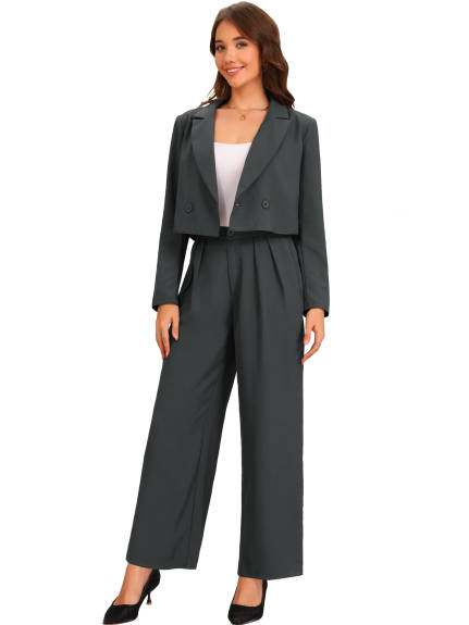 INSPIRE CHIC - Long Sleeve Cropped Blazer Pant Suit