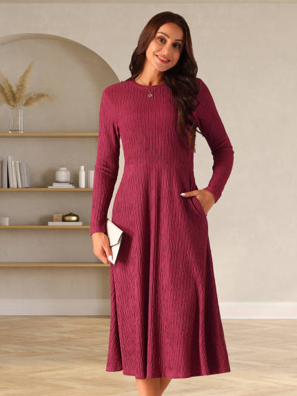 Allegra K - Spring Fall Knit A-Line Midi lONG Dress