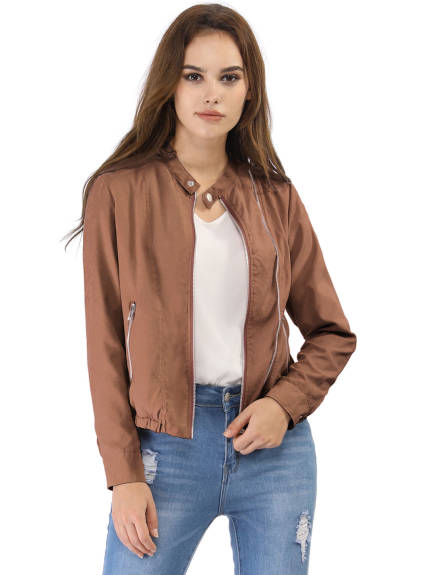 Allegra K- Lightweight Stand Collar Biker Moto Jacket