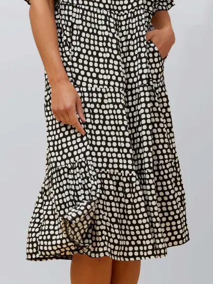 Annick - Vanessa Midi Dress A-Line Polka Dot Tiered Skirt