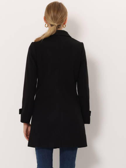 Allegra K- Peter Pan Collar Outwear Trench Peacoat