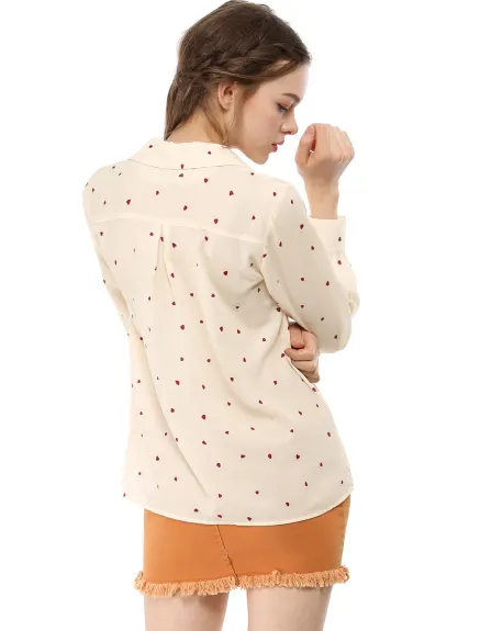 Allegra K- Long Sleeve Printed Button Down Top