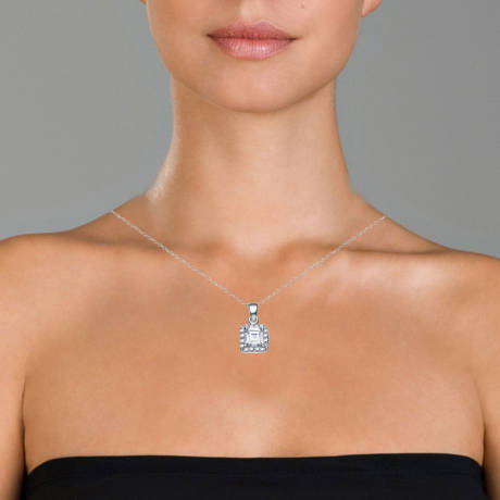 Collier avec pendentif goutte en argent sterling avec zircone cubique colorée, taille Asscher, cadre carré