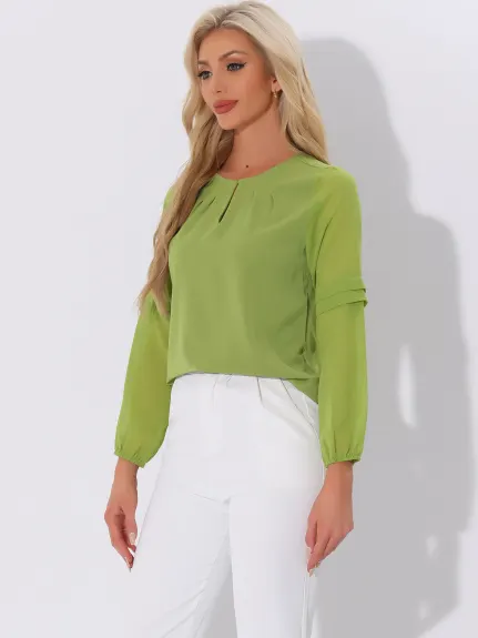 Allegra K- Long Sleeve Keyhole Neck Blouse Top