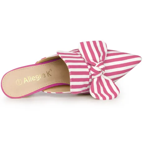 Allegra K - Slip-on Stripe Bow Stiletto Heel Slide Mule