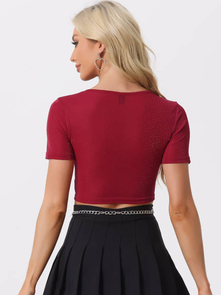 Allegra K - Glitter Cut Out Crop Tops