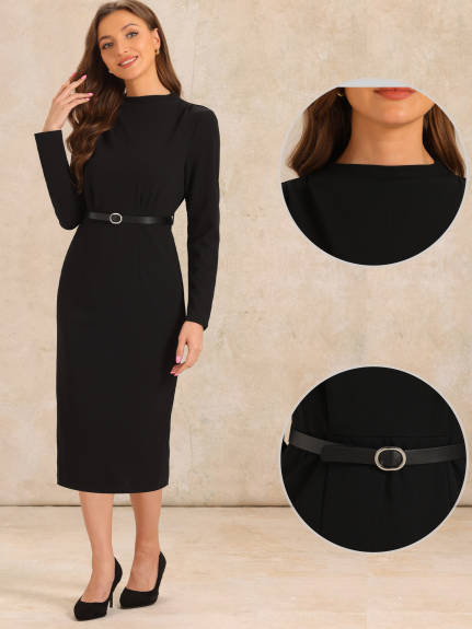 Allegra K - Stand Collar Bodycon Business Dress