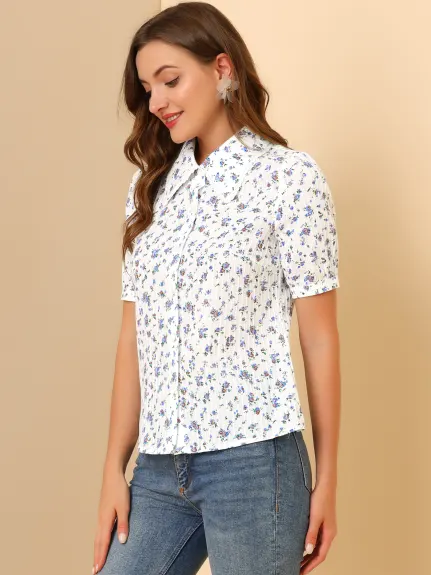 Allegra K - Chemise boutonnée en coton à fleurs et col en pointe