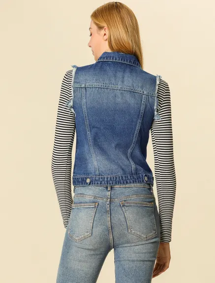 Allegra K- Gilet en jean délavé à col rabattu et boutons