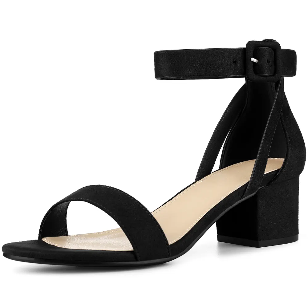 Allegra K- Open Toe Ankle Strap Block Low Heels Sandals