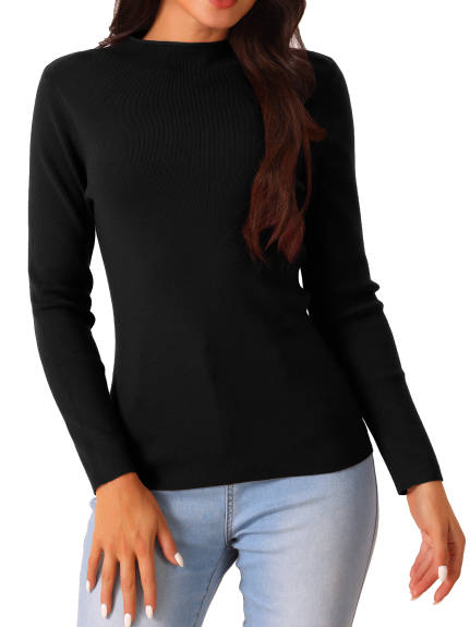 Allegra K - Mock Neck Long Sleeve Slim Knit Top