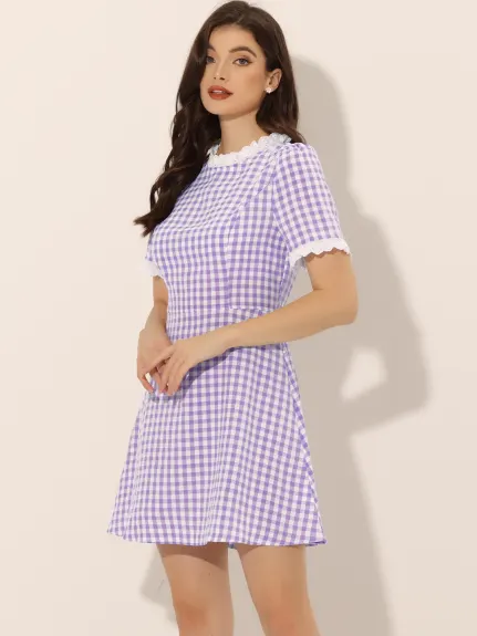 Allegra K- Short Sleeve Checkered Gingham Frilly Dorothy Costume Dress