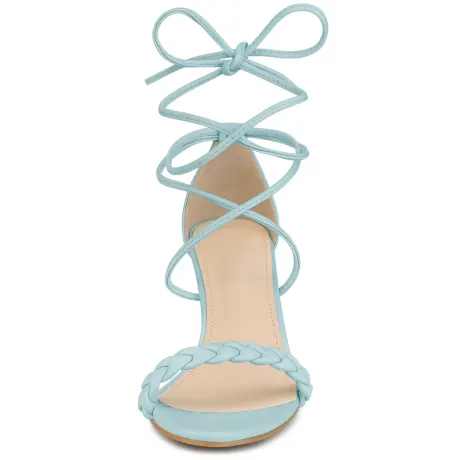 Allegra K- Woven Braided Lace Up Clear Block Heel Sandals