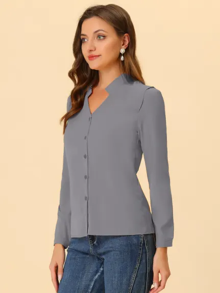 Allegra K- Elegant V Neck Button Up Shirt