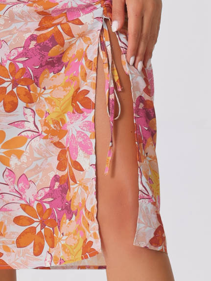 Allegra K- Flowy Ruched Front Floral Midi Skirt