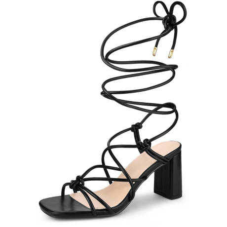 Allegra K- Strappy Heels Knots Square Toe Sandals