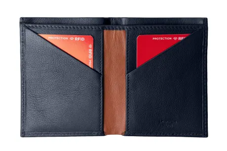 CHAMPS Minimalist Leather RFID Slim Sleeve Cardholder Wallet, Navy