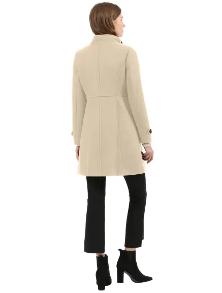 Allegra K- Stand Collar Long Sleeves Double Breasted Coat