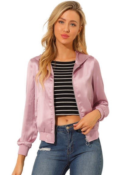 Allegra K- Casual Zipper Front Lightweight Bomber Jacket