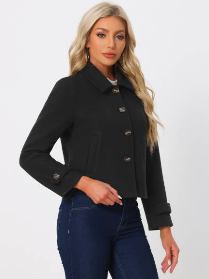 Allegra K- Turn Down Collar Single Breasted Pea Coat