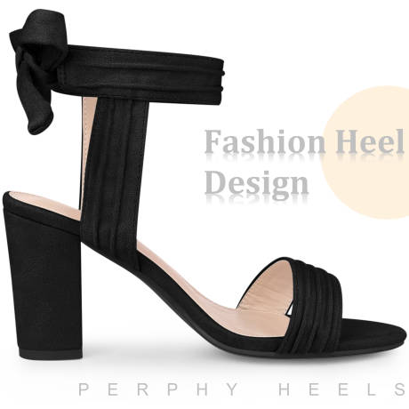 Allegra K- Ankle Tie Open Toe Chunky Heel Sandals