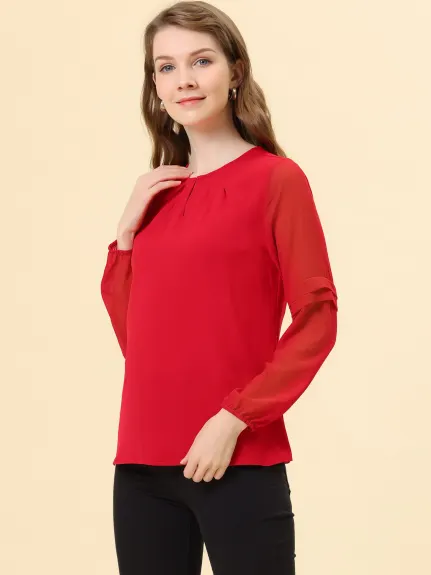 Allegra K- Long Sleeve Keyhole Neck Blouse Top