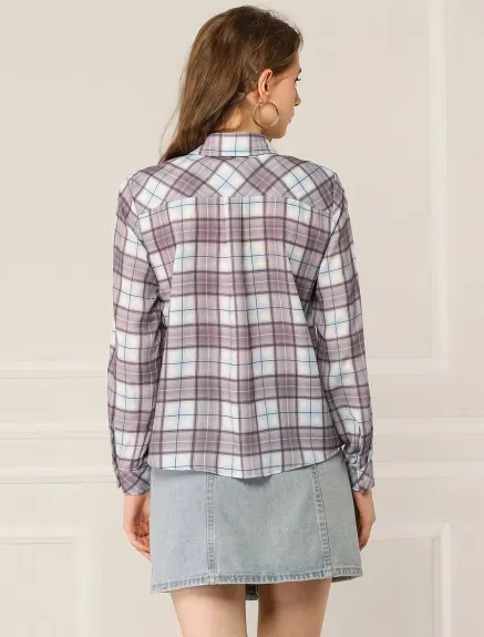 Allegra K- Plaid Long Sleeves Button Up Shirt