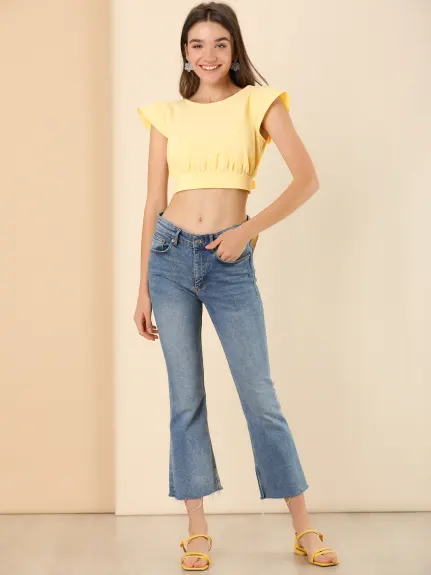 Allegra K - Summer Backless Short Sleeve Tie Back Crop Top