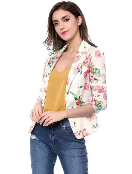 Allegra K- Open Front Notch Lapel Printed Blazer Jacket