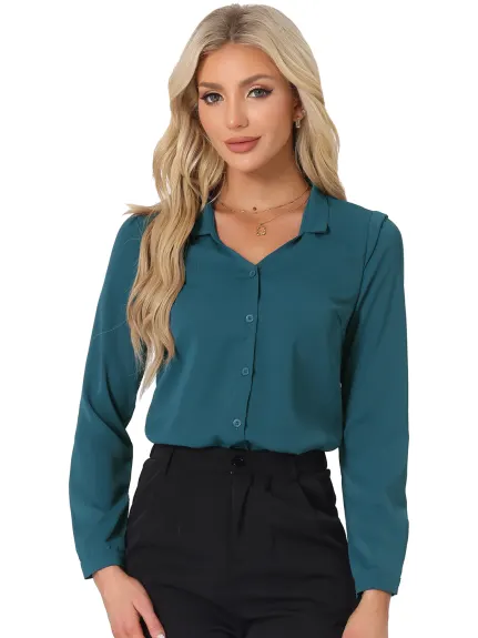 Allegra K- V Neck Elegant Button Up Shirt