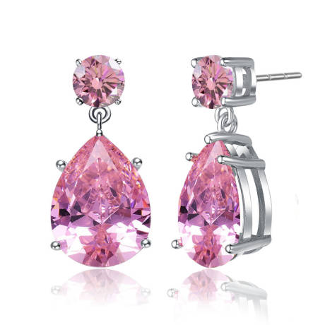 Genevive Sterling Silver White Gold Plated with Colored Cubic Zirconia Accent Drop Earrings