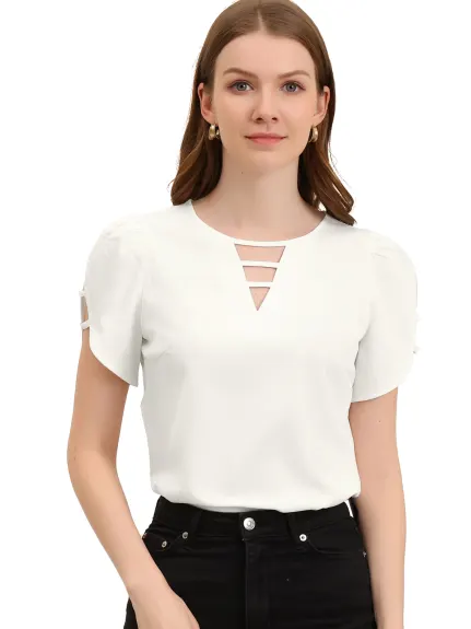 Allegra K- Choker V Cut-Out Split-Neck Blouse