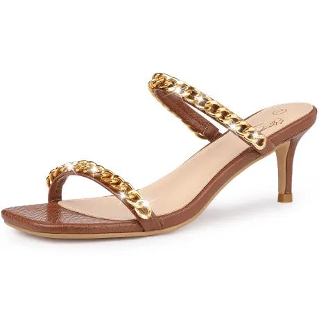 Allegra K - Square Toe Chain Stiletto Heel Slide Sandal