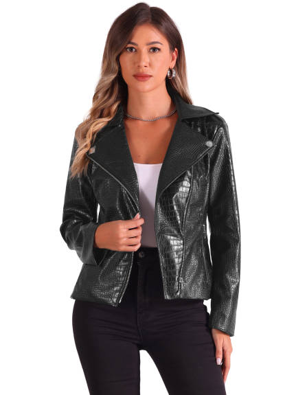 Allegra K- Zip Up Cropped Faux Leather Jacket