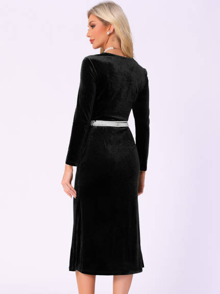 Allegra K - Square Neck Bodycon Elegant Velvet Dress