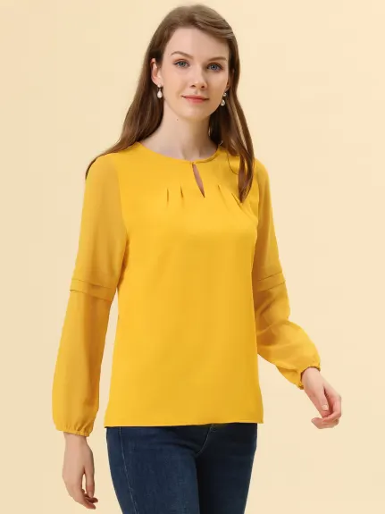 Allegra K- Long Sleeve Keyhole Neck Blouse Top