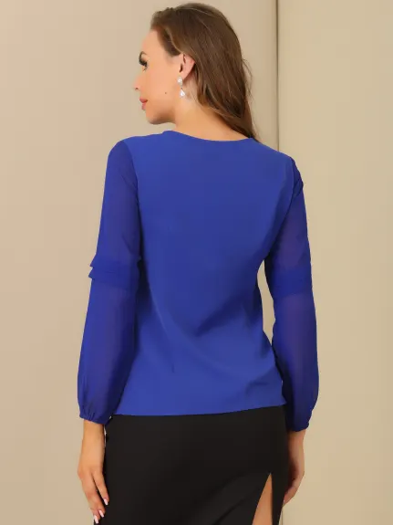 Allegra K- Long Sleeve Keyhole Neck Blouse Tops