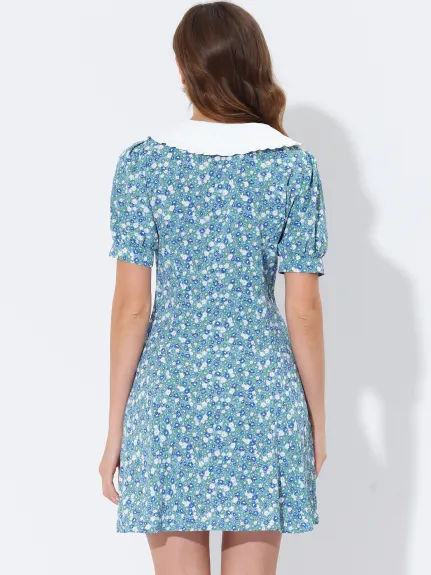 Allegra K- Robe chemise à manches courtes avec nœud papillon et fleurs