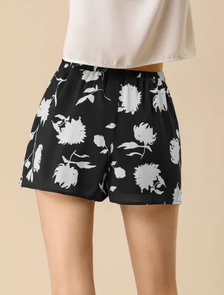 Allegra K- Summer Elastic Waist Beach Floral Shorts