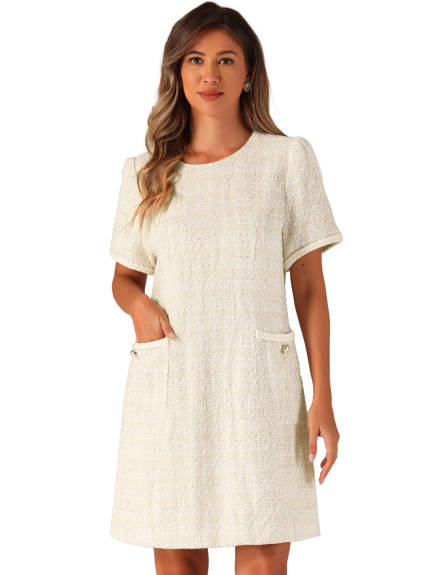 Allegra K - Tweed Short Sleeve Mini Shift Dress