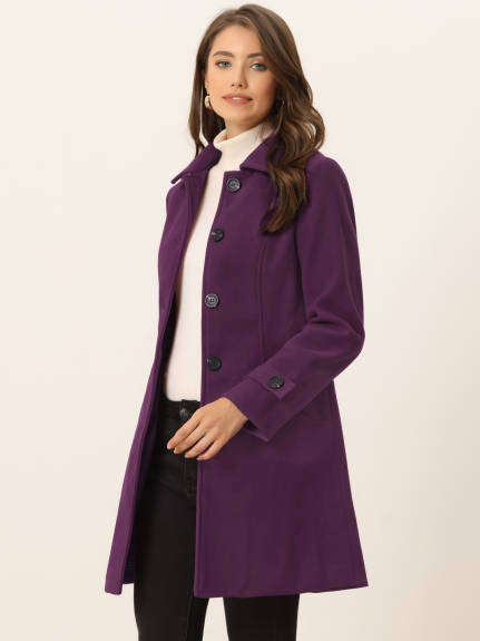 Allegra K- Peter Pan Collar Outwear Trench Peacoat