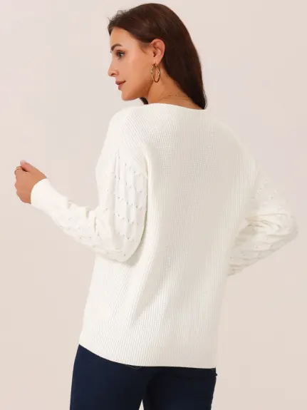 Allegra K - Lace V Neck Drop Shoulder Sweater