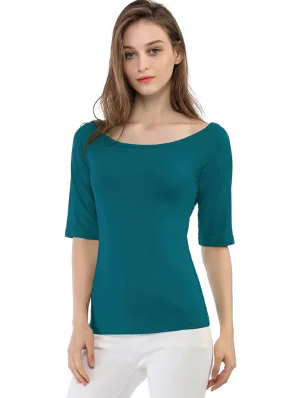 Allegra K- Scoop Neck Fitted Layering T-Shirt