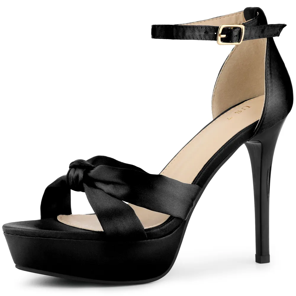 Allegra K- Platform Ultra High Heels Knot Satin Sandals