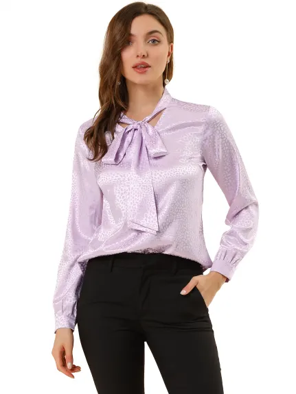 Allegra K- irrégulier pointillé travail Casual manches longues cravate col Blouse