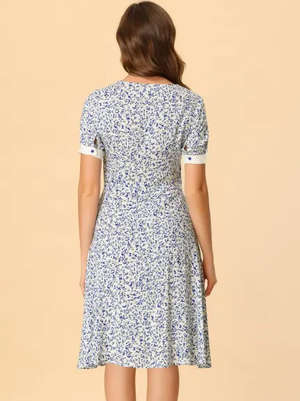 Allegra K- A-Line Short Sleeve Summer Floral Mini Dress